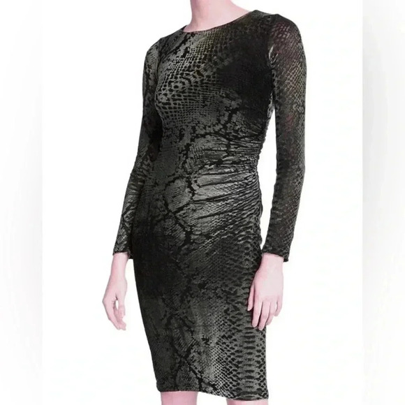 Fuzzi by Jean Paul Gaultier Snake Print Long Sleeve Velvet Midi Dress Gray M - Picture 1 of 8